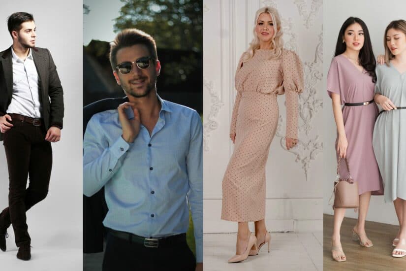 Stylish wedding guest outfits including suits and dresses perfect for formal events.