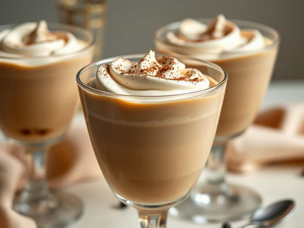 Delicious 3-ingredient coffee mousse in elegant glasses, perfect for quick and easy dessert recipes.